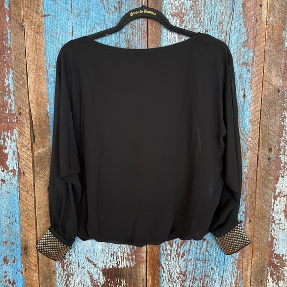 Gianni Bini Black Sheer Blouse with Studded Cuffs Size XS - Picture 6 of 6